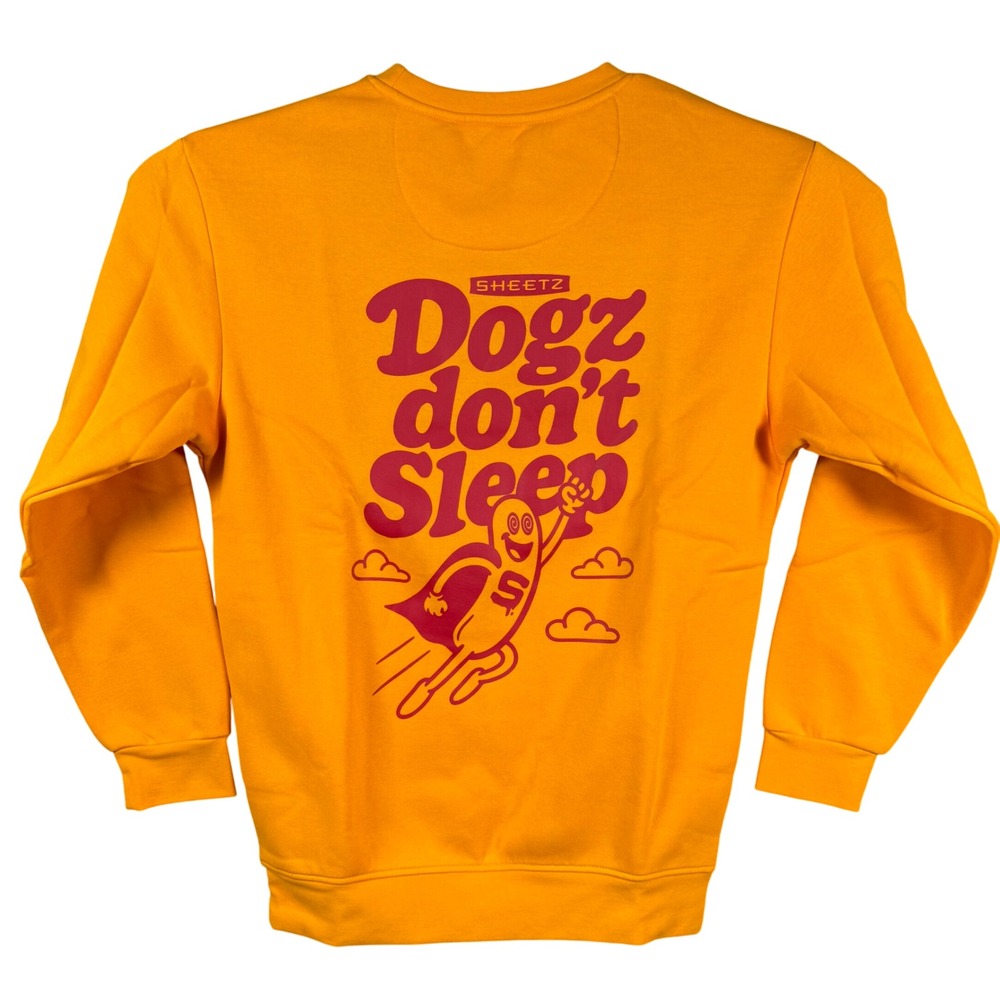 Sheetz Sweatshirt Dogz Dont Sleep Unisex Small Yellow Graphic Pullover Crewneck